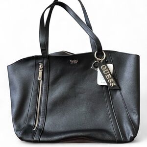 *NWT* GUESS Naya Black Pebbled Tote Bag w/ Matching Pouch Wallet Clutch